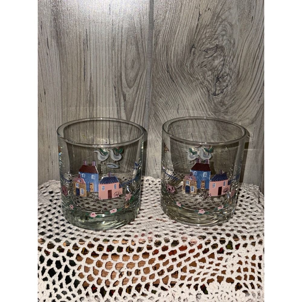 Vintage Country International Heartland Set of 2 Folk Art Glasses